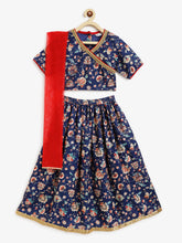 Load image into Gallery viewer, Campana Girls Heera Lehenga Set - Enchanted Garden Print - Navy Blue