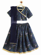 Load image into Gallery viewer, Campana Girls Heera Lehenga Choli with Dupatta Set - Divine Forest Print - Navy Blue