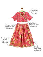 Load image into Gallery viewer, Campana Girls Heera Lehenga Set - Floral Print - Pink