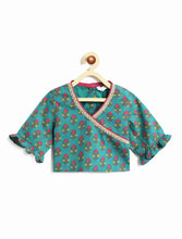 Load image into Gallery viewer, Campana Girls Heera Lehenga Set - Floral Paisley Print - Green & Purple