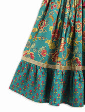 Load image into Gallery viewer, Campana Girls Heera Lehenga Set - Floral Paisley Print - Green & Purple