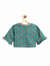 Load image into Gallery viewer, Campana Girls Heera Lehenga Set - Floral Paisley Print - Green & Purple