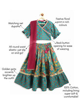 Load image into Gallery viewer, Campana Girls Heera Lehenga Set - Floral Paisley Print - Green & Purple