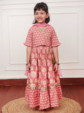 Load image into Gallery viewer, Campana Girls Heera Lehenga Set - Floral Jaal & Block Print - Dusty Pink