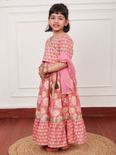 Load image into Gallery viewer, Campana Girls Heera Lehenga Set - Floral Jaal & Block Print - Dusty Pink