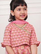 Load image into Gallery viewer, Campana Girls Heera Lehenga Set - Floral Jaal & Block Print - Dusty Pink