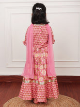 Load image into Gallery viewer, Campana Girls Heera Lehenga Set - Floral Jaal & Block Print - Dusty Pink