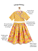 Load image into Gallery viewer, Campana Girls Heera Lehenga Choli Set - Floral Block & Jaal Print - Yellow & Pink