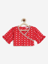 Load image into Gallery viewer, Campana Girls Heera Pure Cotton Geometric Print Lehenga Choli Set - Red