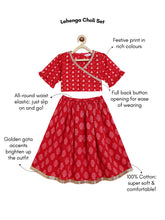 Load image into Gallery viewer, Campana Girls Heera Pure Cotton Geometric Print Lehenga Choli Set - Red