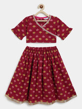 Load image into Gallery viewer, Campana Girls Heera Pure Cotton Block Print Lehenga Choli Set - Maroon
