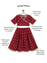 Load image into Gallery viewer, Campana Girls Heera Pure Cotton Block Print Lehenga Choli Set - Maroon