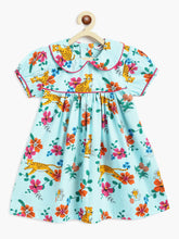 Load image into Gallery viewer, Campana Girls Callie Short Sleeves Dress With Collar- Tropical Jungle Print - Sky Blue & Multi
