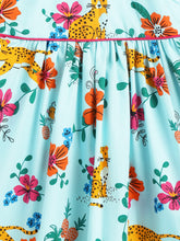 Load image into Gallery viewer, Campana Girls Callie Short Sleeves Dress With Collar- Tropical Jungle Print - Sky Blue & Multi