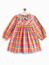 Load image into Gallery viewer, Campana Girls Callie Dress With Collar - Rainbow Checks - Pink & Multicolour