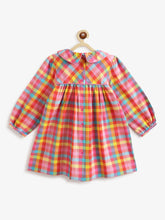 Load image into Gallery viewer, Campana Girls Callie Dress With Collar - Rainbow Checks - Pink & Multicolour