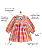 Load image into Gallery viewer, Campana Girls Callie Dress With Collar - Rainbow Checks - Pink & Multicolour