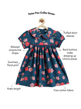 Load image into Gallery viewer, Campana Girls Callie Pure Cotton Floral Printed Dress With Collar - Navy Blue
