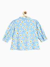 Load image into Gallery viewer, Campana Girls Aria Top with Collar - Daisies Print - Powder Blue & White