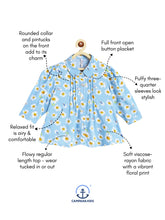 Load image into Gallery viewer, Campana Girls Aria Top with Collar - Daisies Print - Powder Blue & White