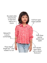 Load image into Gallery viewer, Campana Girls Aria Top with Collar - Micro Florals - Peach