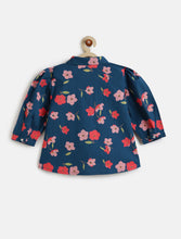 Load image into Gallery viewer, Campana Girls Aria Pure Cotton Floral Printed Pleated Top - Navy Blue