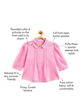 Load image into Gallery viewer, Campana Girls Aria Pure Cotton Pleated Top - Candy Pink