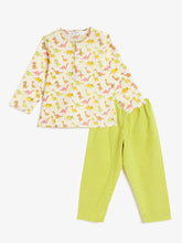 Load image into Gallery viewer, Campana Kids Appu Cotton Nightsuit - Dino Print - Off White & Lime Green