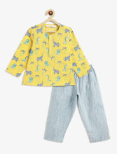Load image into Gallery viewer, Campana Kids Appu Pure Cotton Nightsuit - Wild Animals Print - Yellow & Blue