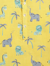 Load image into Gallery viewer, Campana Kids Appu Pure Cotton Nightsuit - Wild Animals Print - Yellow & Blue