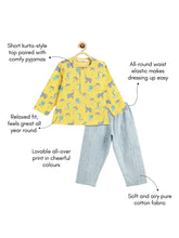 Load image into Gallery viewer, Campana Kids Appu Pure Cotton Nightsuit - Wild Animals Print - Yellow & Blue