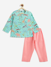 Load image into Gallery viewer, Campana Kids Appu Pure Cotton Nightsuit - Jungle Print - Blue & Peach