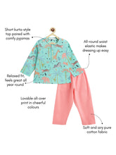 Load image into Gallery viewer, Campana Kids Appu Pure Cotton Nightsuit - Jungle Print - Blue & Peach