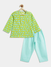 Load image into Gallery viewer, Campana Kids Appu Pure Cotton Nightsuit - Elephants Print - Blue & Green