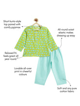 Load image into Gallery viewer, Campana Kids Appu Pure Cotton Nightsuit - Elephants Print - Blue & Green