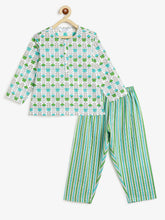 Load image into Gallery viewer, Campana Kids Appu Pure Cotton Floral Print Nightsuit - Blue & Green