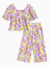 Load image into Gallery viewer, Campana Girls Mia Crop Top with Trousers Clothing Set - Tropical Floral Print - Yellow & Pink