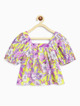 Load image into Gallery viewer, Campana Girls Mia Crop Top with Trousers Clothing Set - Tropical Floral Print - Yellow & Pink
