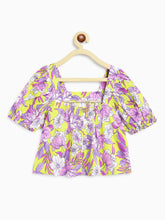 Load image into Gallery viewer, Campana Girls Mia Crop Top with Trousers Clothing Set - Tropical Floral Print - Yellow & Pink