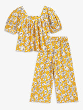 Load image into Gallery viewer, Campana Girls Mia Crop Top with Trousers Clothing Set - Flower Sketch Print - Yellow