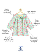 Load image into Gallery viewer, Campana Girls Nora Top with Tie Ups - Petit Flower Print - Sea Green & Pink