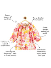 Load image into Gallery viewer, Campana Girls Nora Printed Rayon Top - Abstract Florals - Pink & Yellow