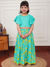 Load image into Gallery viewer, Campana Girls Gulnaz Lehenga Set - Blockprint & Jaal Print - Turquoise