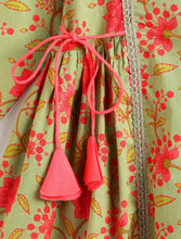 Load image into Gallery viewer, Campana Girls Kavya Floral Printed Cotton Kurta Palazzo Set with Dupatta - Green & Peach