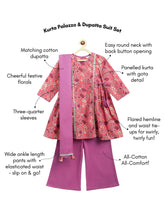 Load image into Gallery viewer, Campana Girls Kavya Floral Printed Cotton Kurta Palazzo Set with Dupatta - Pink & Purple