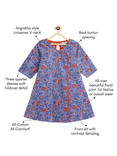 Load image into Gallery viewer, Campana Girls Mira A-Line Kurta - Floral Print - Blue & Red