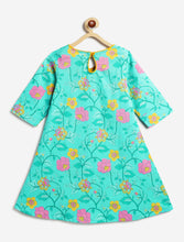 Load image into Gallery viewer, Campana Girls Mira A-Line Cotton Kurta - Bold Floral Print - Turquoise Blue