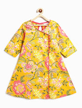Load image into Gallery viewer, Campana Girls Mira A-Line Cotton Kurta - Floral Print - Yellow & Pink