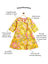 Load image into Gallery viewer, Campana Girls Mira A-Line Cotton Kurta - Floral Print - Yellow & Pink
