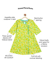 Load image into Gallery viewer, Campana Girls Mira Pure Cotton Leafy Print Kurta - Lime Green